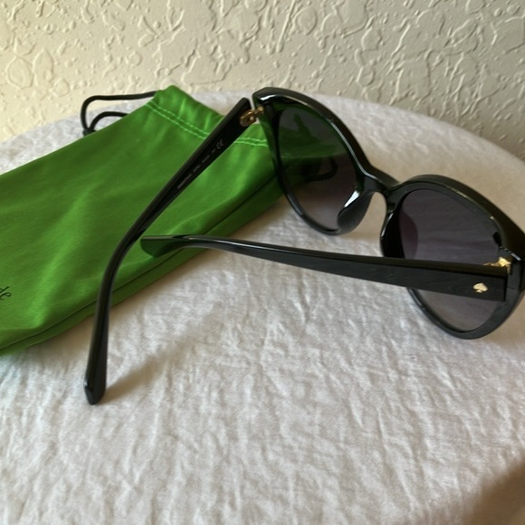 Kate Spade: Black Samantha Cat Eye Sunglasses- Gray gradient- green sleeve - Picture 6 of 16